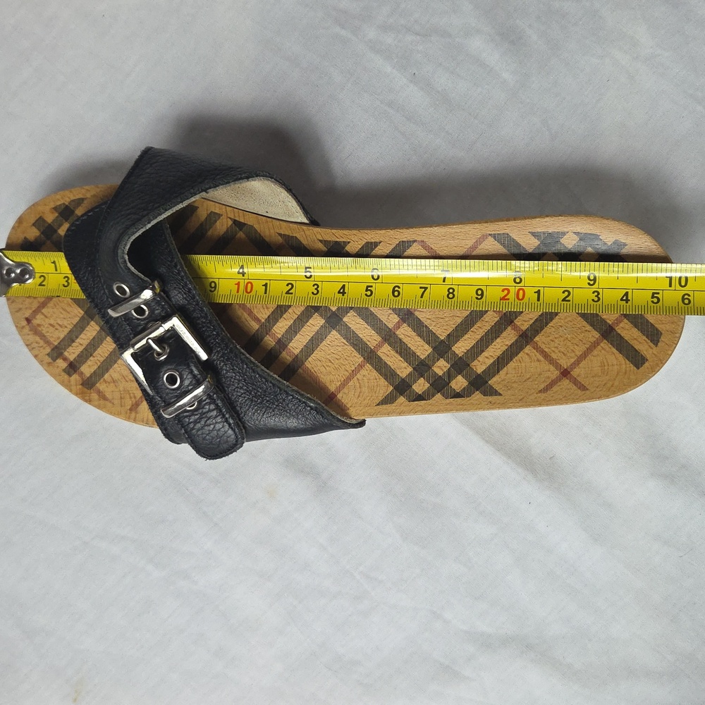 BURBERRY Limited Edition 2004 Wooden Sandals BLACK PLAID Leather Clog size 8 - Picture 13 of 13